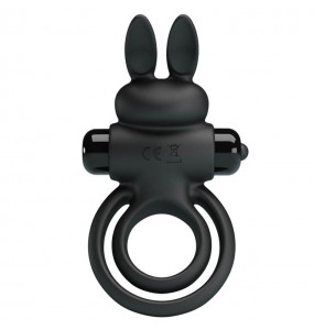 PRETTY LOVE - Male Delay Vibrating Rabbit Cock Ring (Battery - Black)